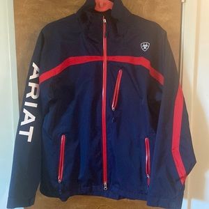Ariat woman blue with red stripes soft shell jacket size large